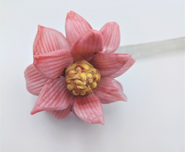 Antique Murano chandelier Clear Glass stem with pink Flower 