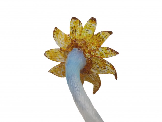 Murano glass flower milky blue and gold