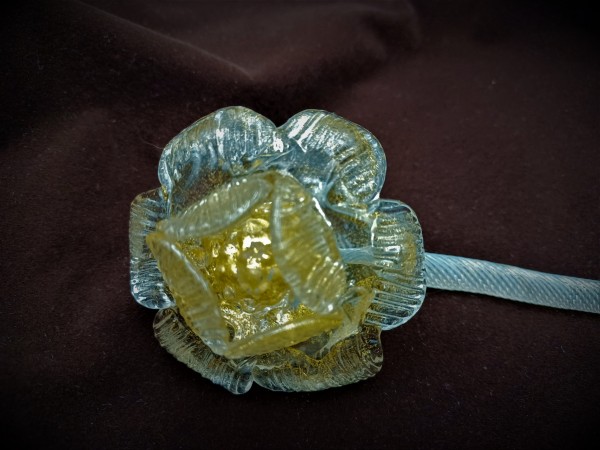 Antique Murano Clear and gold Glass Chandelier Flower 