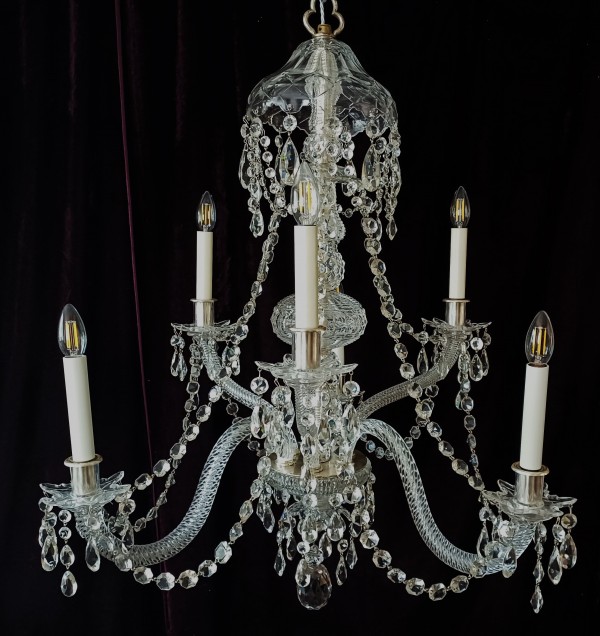 Perry and Co 6 arm cut glass and crystal chandelier dating from the early 20th Century