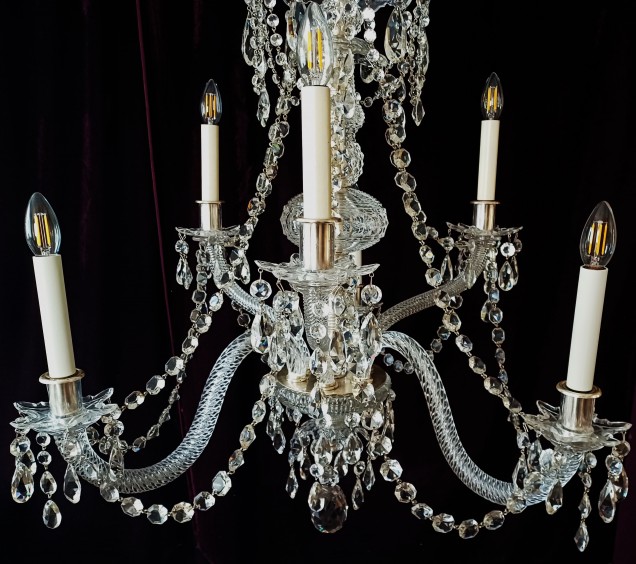 Perry and Co 6 arm cut glass and crystal chandelier dating from the early 20th Century