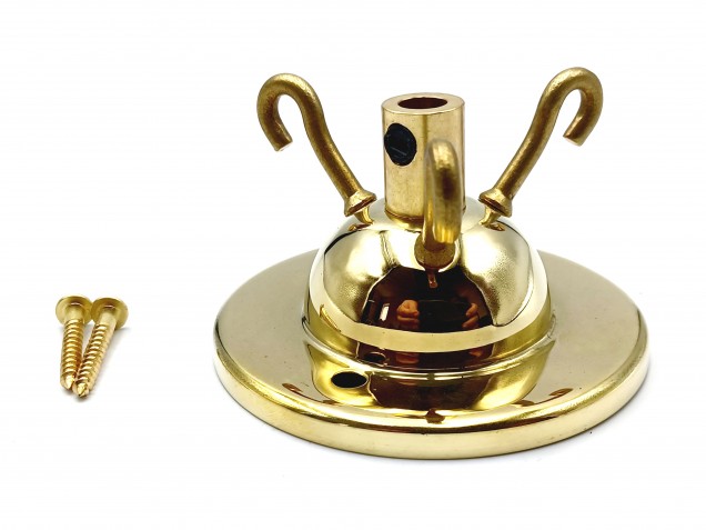 polished brass finish 3 hook ceiling pendant plate plus centre cord grip