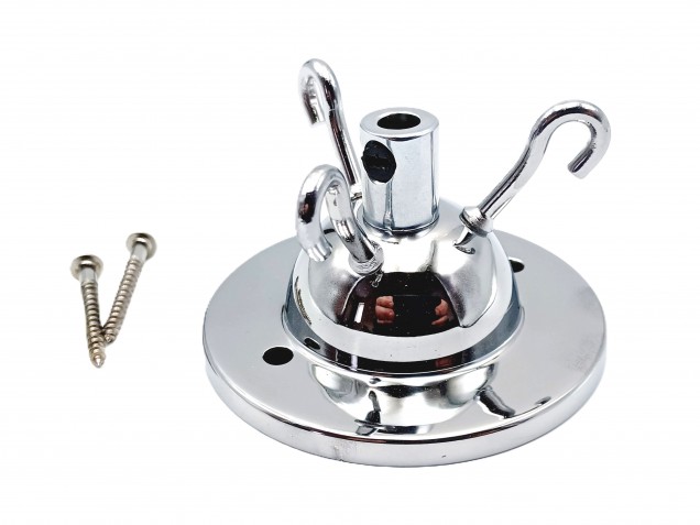 polished chrome finish 3 hook ceiling pendant plate plus centre cord grip