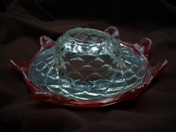 Venetian Chandelier Glass Dish Pan With Red Rim 