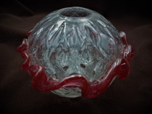 Italian Chandelier glass centre stem ball with red rim 