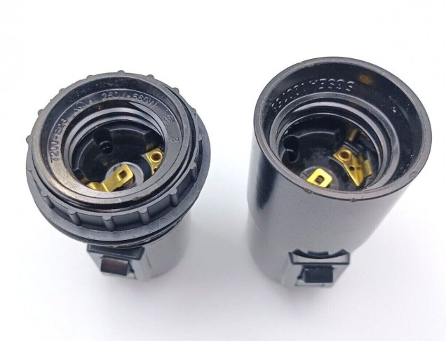 Rocker switch lamp holder E27 Black 10mm base plain or threaded skirt