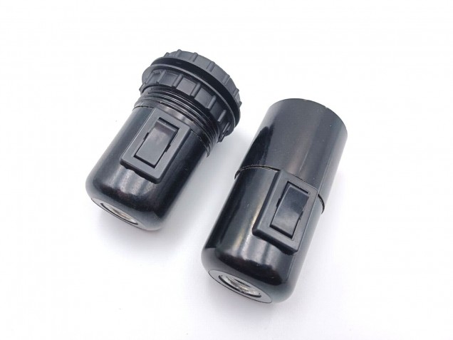 Rocker switch lamp holder E27 Black 10mm base plain or threaded skirt