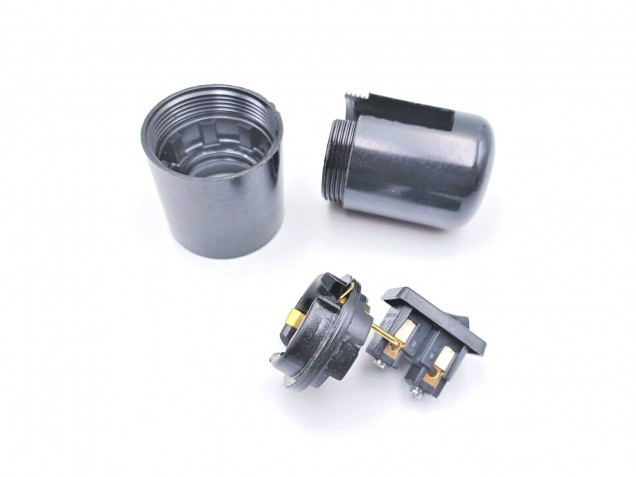 Rocker switch lamp holder E27 Black 10mm base plain or threaded skirt