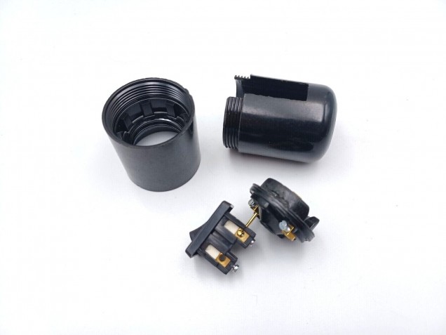 Rocker switch lamp holder E27 Black 10mm base plain or threaded skirt