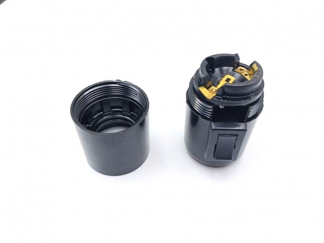 Rocker switch lamp holder E27 Black 10mm base plain or threaded skirt