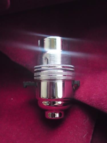 Switched lamp holder BC B22 chrome plated finish 10mm base thread