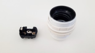 E27 - ES lamp holder white threaded skirt plus shade ring