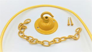 Yellow ceiling hook with screws chain and braided flex