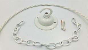 White ceiling hook with screws chain and braided flex