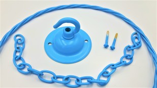 Blue ceiling hook with screws chain and braided flex