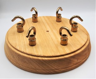 Round hardwood 6 hook pattress manufactured from Iroko 220mm