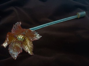 Antique Murano chandelier pink and gold flower with blue glass stem