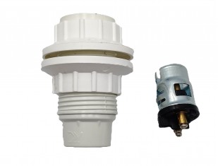 Bakelite B15 SBC lamp holder white threaded skirt plus large rings M10 base 