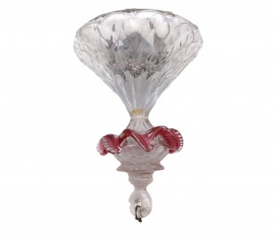 Antique Murano chandelier part finial clear and red glass  