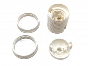 E27 2 PART WHITE PLASTIC LAMP HOLDER THREADED SKIRT AND SHADE RINGS