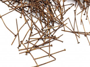 100 chandelier connecting pins aged antique brass 16mm x 0.8mm 2mm head