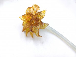 Murano glass flower milky blue and gold