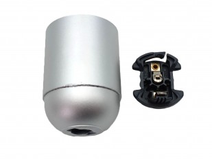 E27 Bakelite lamp holder plain skirt in silver