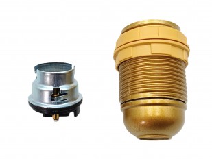 B22 BC Bakelite lamp holder threaded skirt gold