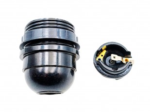 3 PART E26 ES LAMP HOLDER IN BLACK HALF THREADED SKIRT