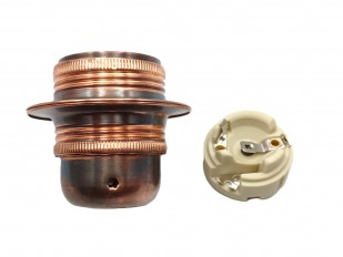 ES E27 Bulb lamp Holder 3 Part Plus Shade Rings In Antique Plated Copper