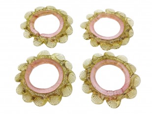 4 Murano glass chandelier hoops rings olive green and pink Circa 1890