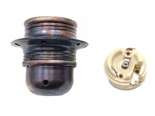 ES E27 metal lamp holder threaded skirt in plated antique silver