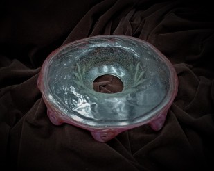 Antique Venetian Chandelier Glass Dish Pan with Red Rim 10 pin holes