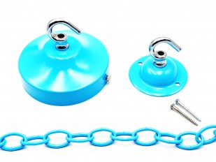 Blue and chrome ceiling rose hook large or small with optional chain