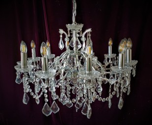 Large 12 arm crystal and glass chandelier SOLD