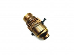 Switched lamp holder BC B22 antique Brass finish 10mm base thread