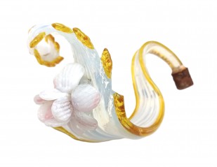 Venetian glass wall light Leaf blue and gold with pink flower