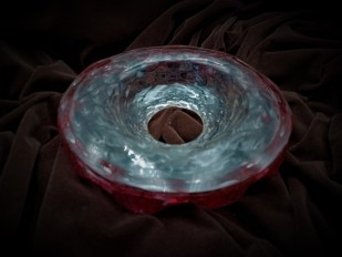 Venetian Murano Chandelier glass dish pan with red rim 
