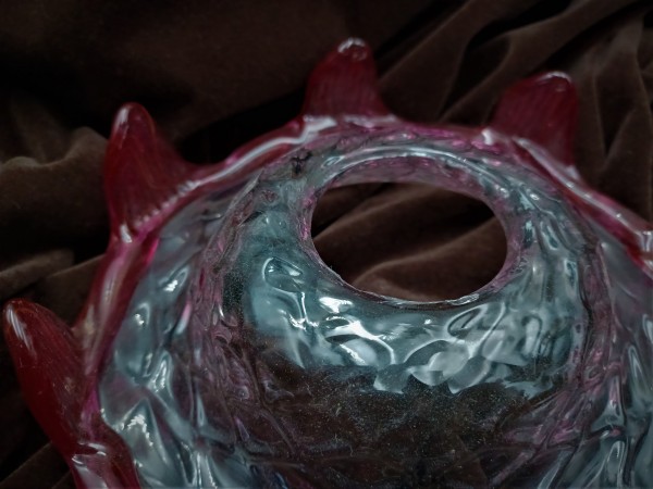 Venetian Italian Chandelier glass dish pan with red rim 