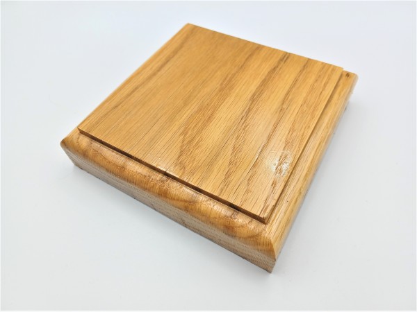 Square ceiling pattress manufactured from Oak. 125mm varnished