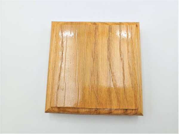 Square ceiling pattress manufactured from Oak. 125mm varnished