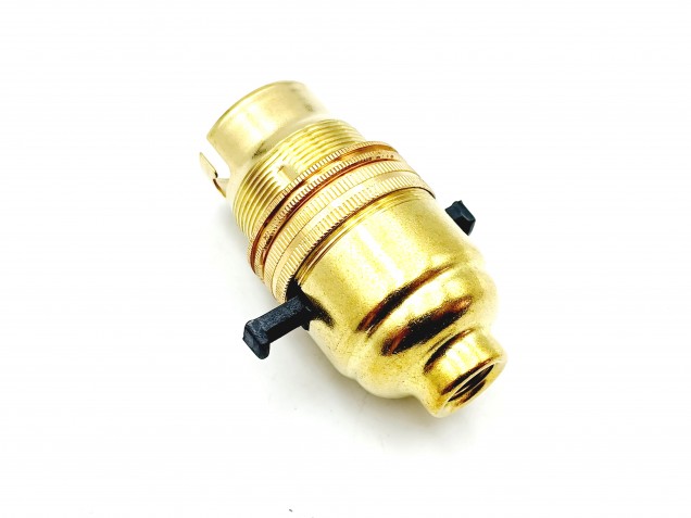 Switched lamp holder B22 Brass plated Finish 10mm base thread