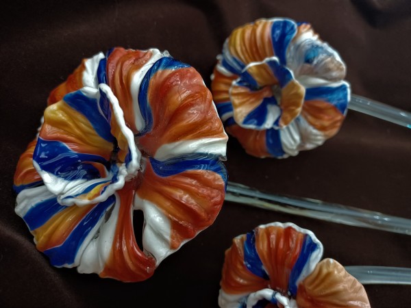 Antique Venetian chandelier flower, blue, orange and white. 