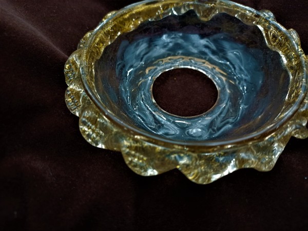 Venetian Chandelier glass dish pan with gold tint 103mm width 
