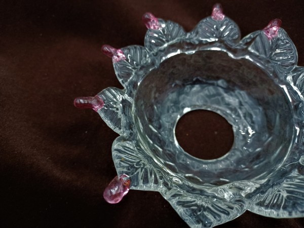 Venetian Chandelier glass dish pan with red tips 123mm width 