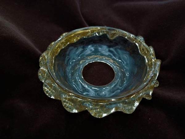 Venetian Chandelier glass dish pan with gold tint 103mm width 
