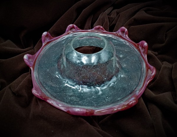 Antique Venetian Chandelier Glass Dish Pan with Red Rim 10 pin holes