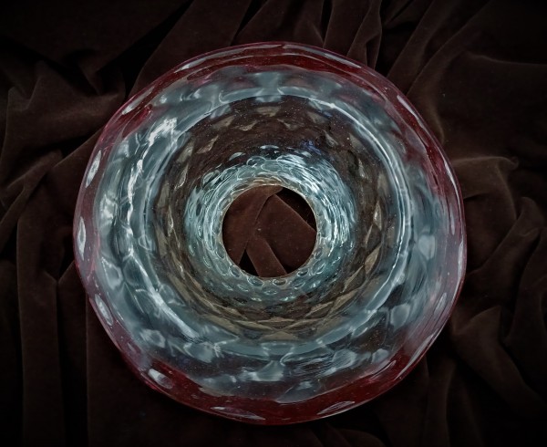 Venetian Murano Chandelier glass dish pan with red rim 