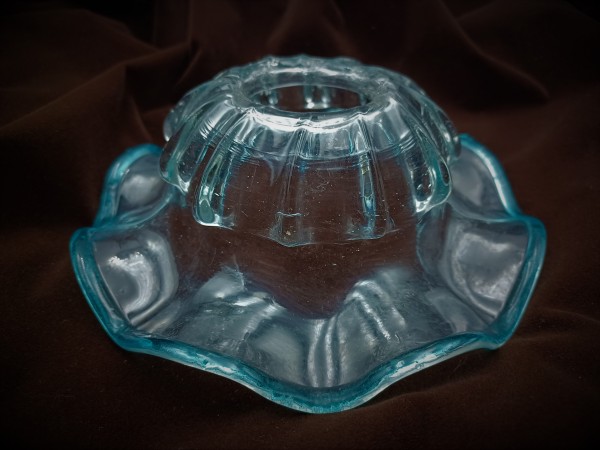 Venetian Chandelier glass dish pan with blue rim