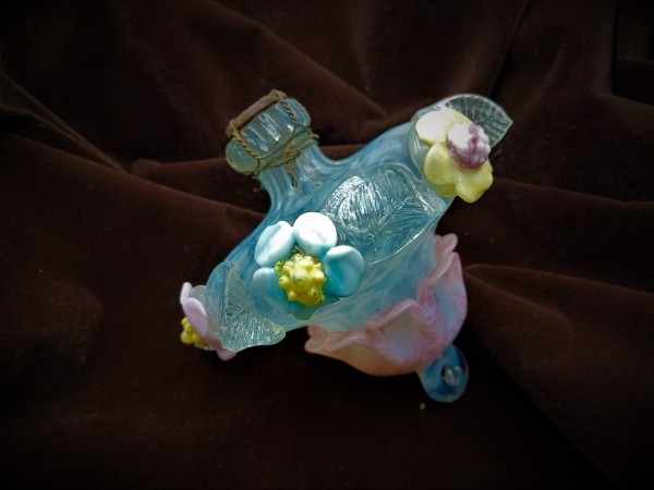 Antique Venetian chandelier lower finial ball blue yellow and pink